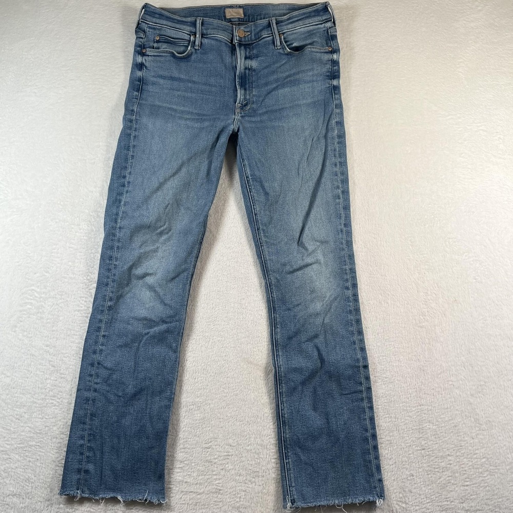 MOTHER Mid Rise Dazzler Ankle Fray Jeans Womens 31 Blue Medium Wash Denim USA